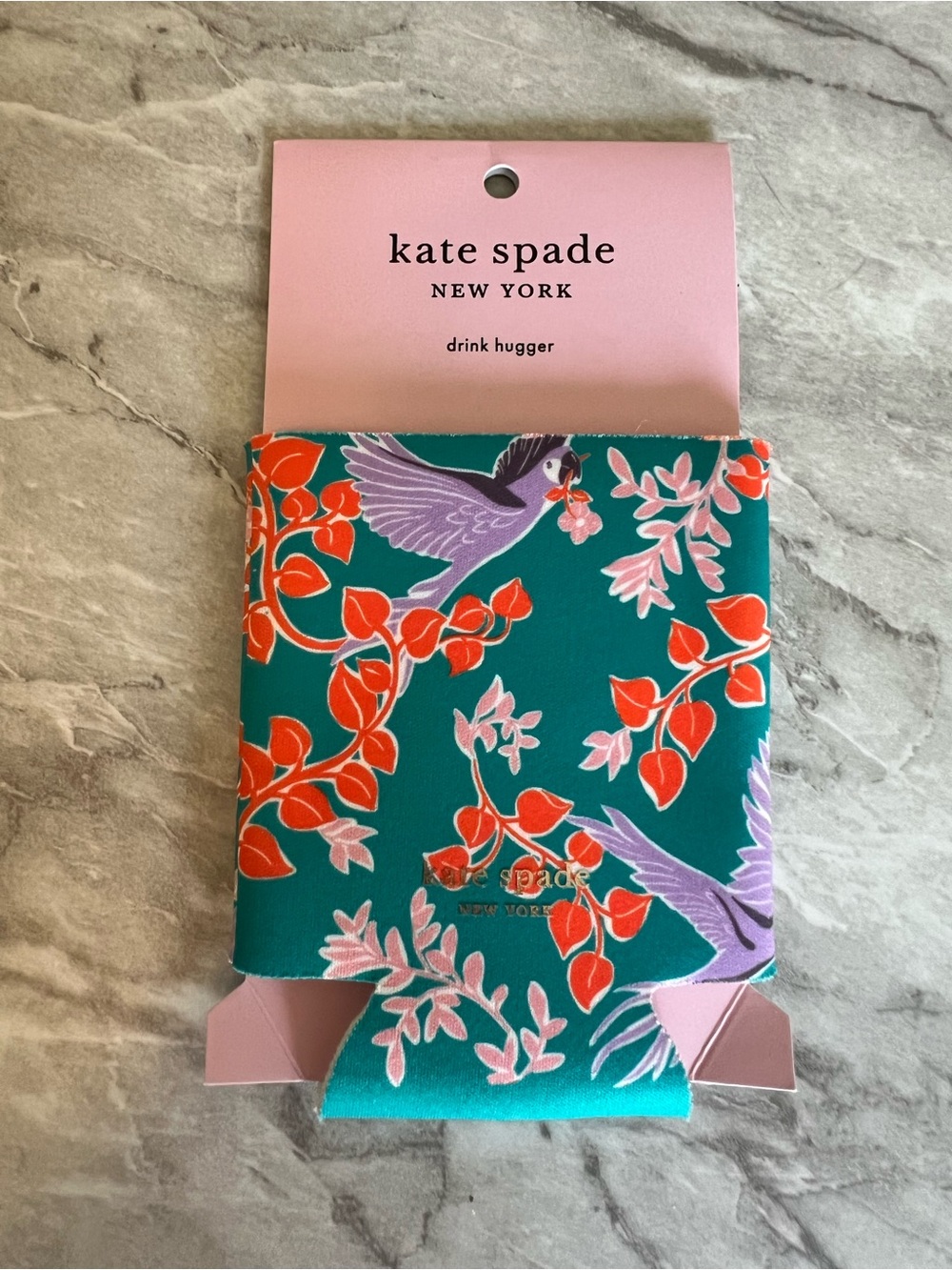 kate spade New York Teal Floral & Bird Drink Hugger NWT